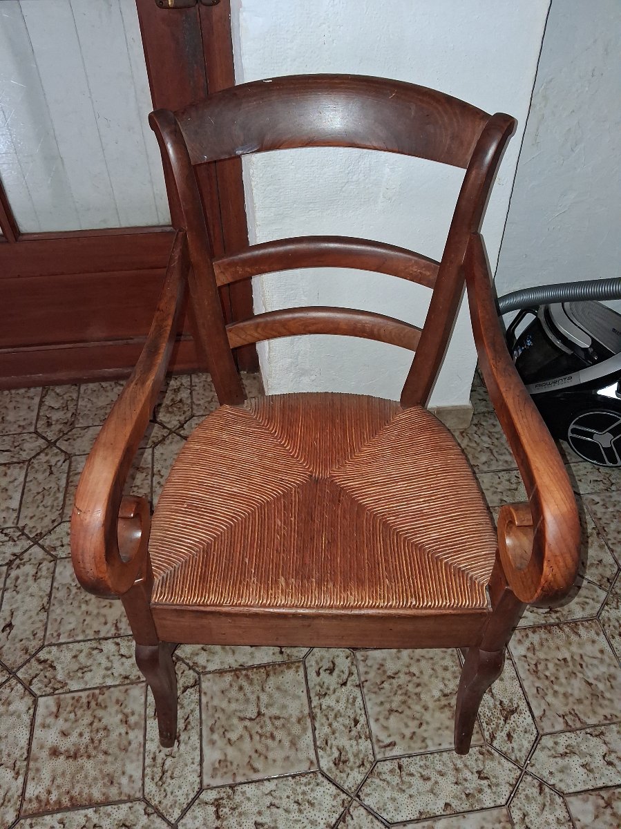 Fauteuil Empire en noyer massif, début XIXe siècle-photo-2