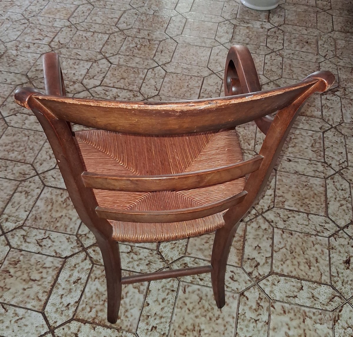 Fauteuil Empire en noyer massif, début XIXe siècle-photo-3