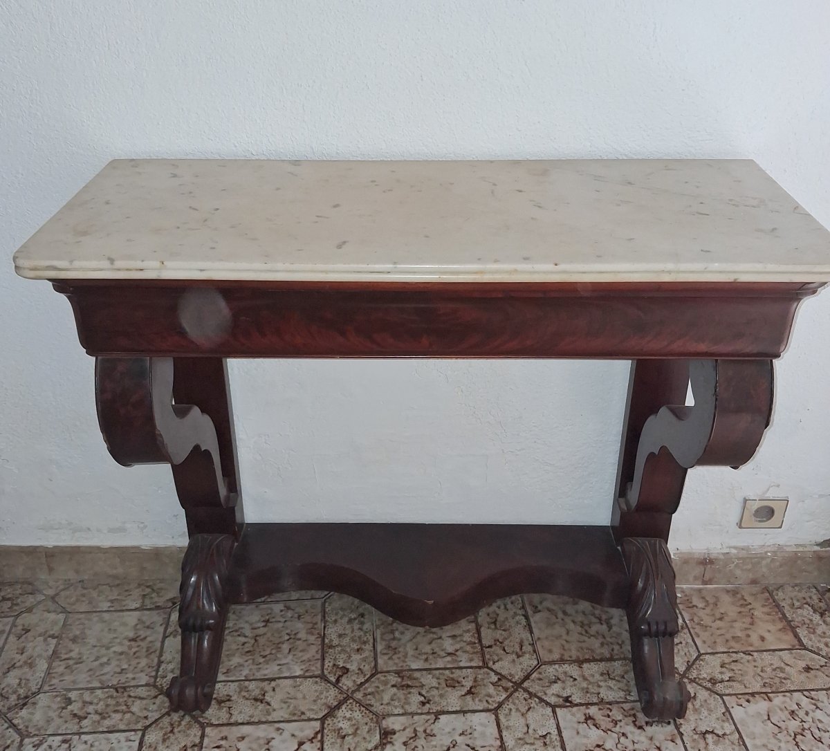 Empire Console Table In Mahogany And White Marble – Restoration Period -photo-4
