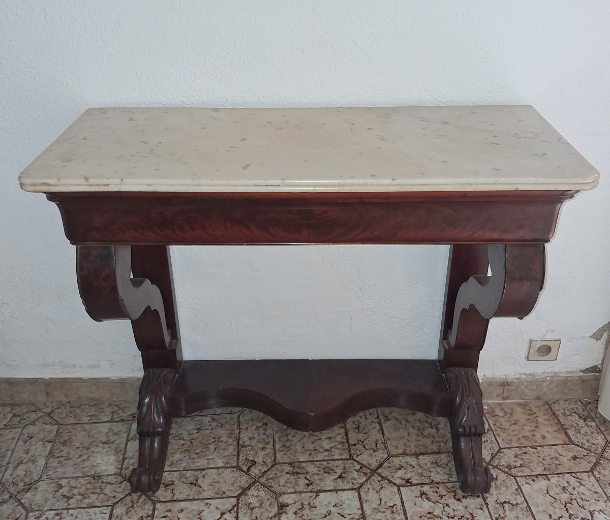 Empire Console Table In Mahogany And White Marble – Restoration Period -photo-1