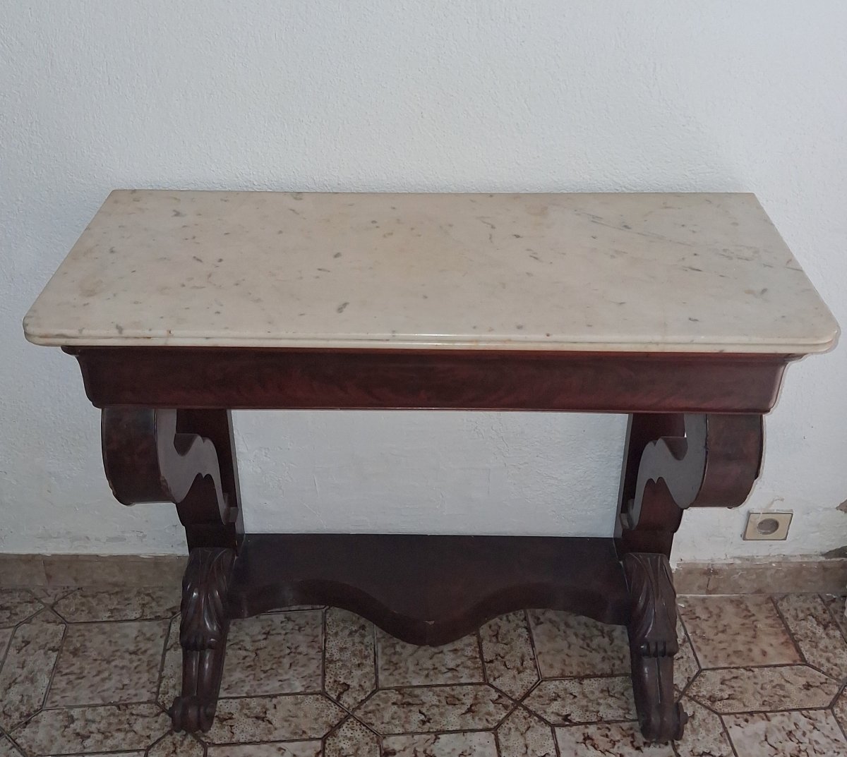 Empire Console Table In Mahogany And White Marble – Restoration Period -photo-2