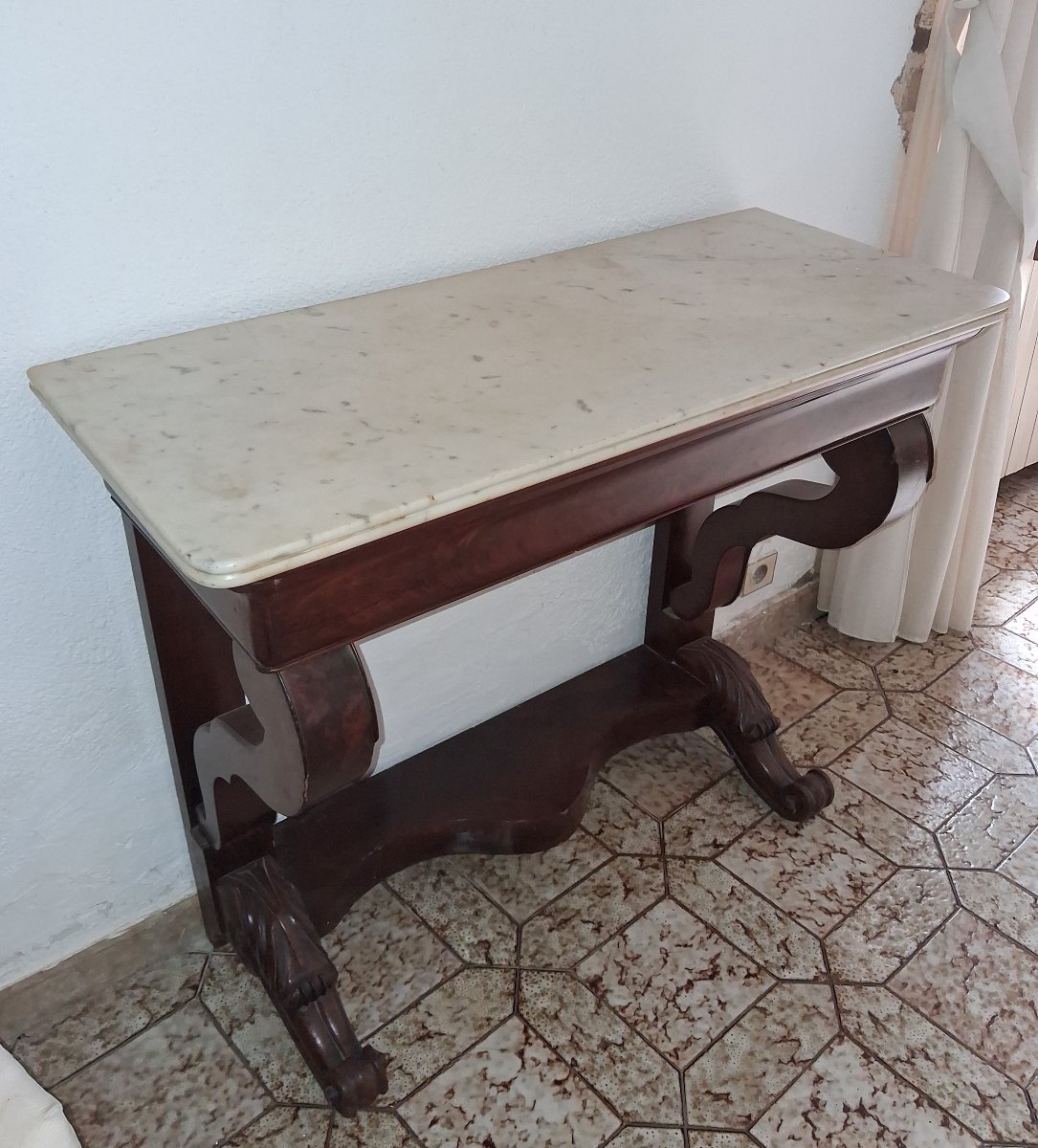Empire Console Table In Mahogany And White Marble – Restoration Period -photo-4