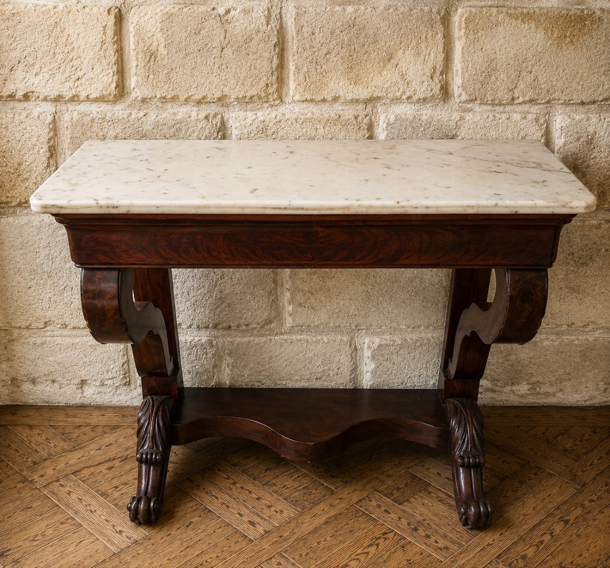 Empire Console Table In Mahogany And White Marble – Restoration Period 
