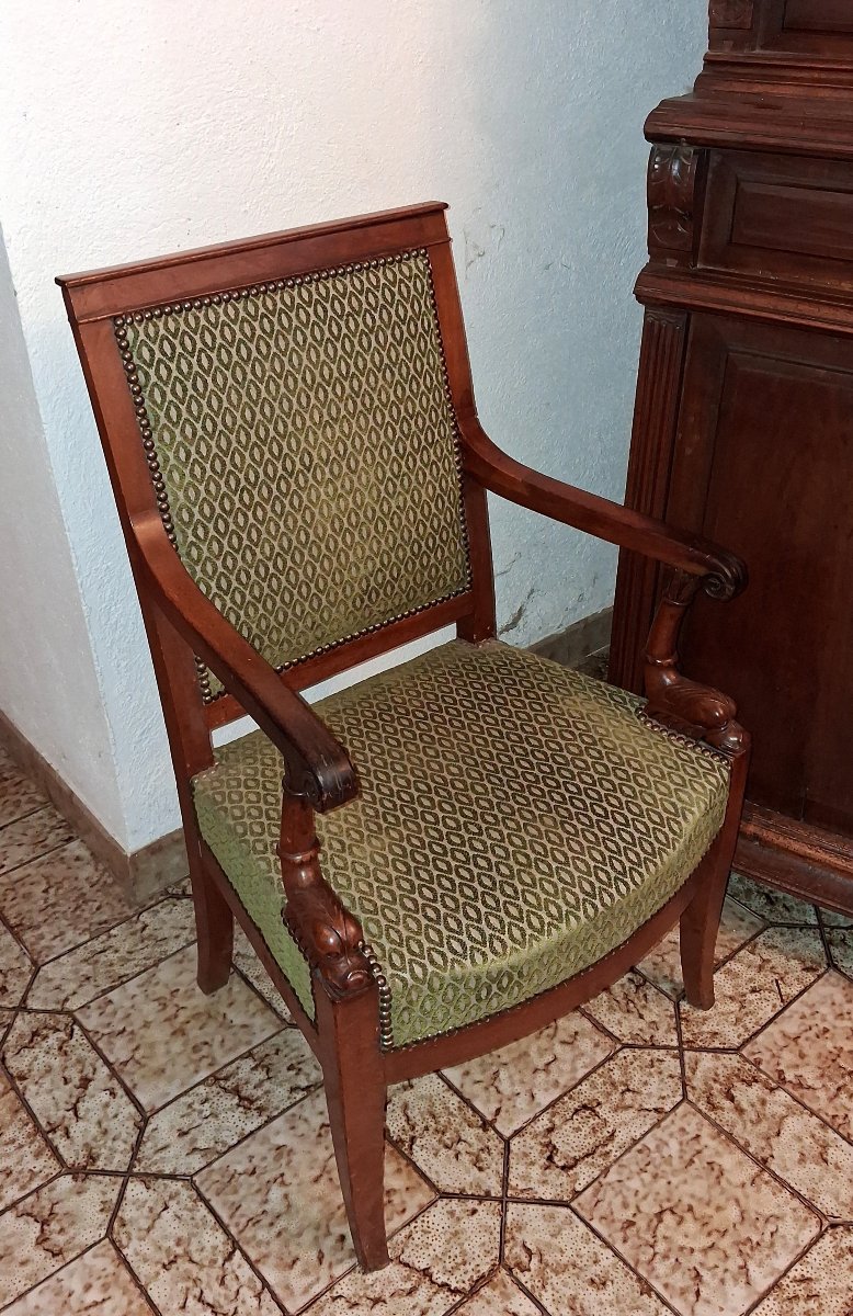Fauteuil Empire aux dauphins En Acajou, Accotoirs à Consoles Sculptées-photo-3