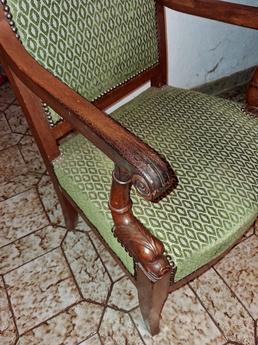 Fauteuil Empire aux dauphins En Acajou, Accotoirs à Consoles Sculptées-photo-3
