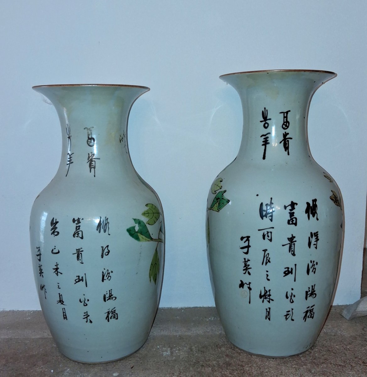 aire De Grands Vases Chinois En Porcelaine Décor Floral Et Oiseaux, XIXe Siècle  -photo-4