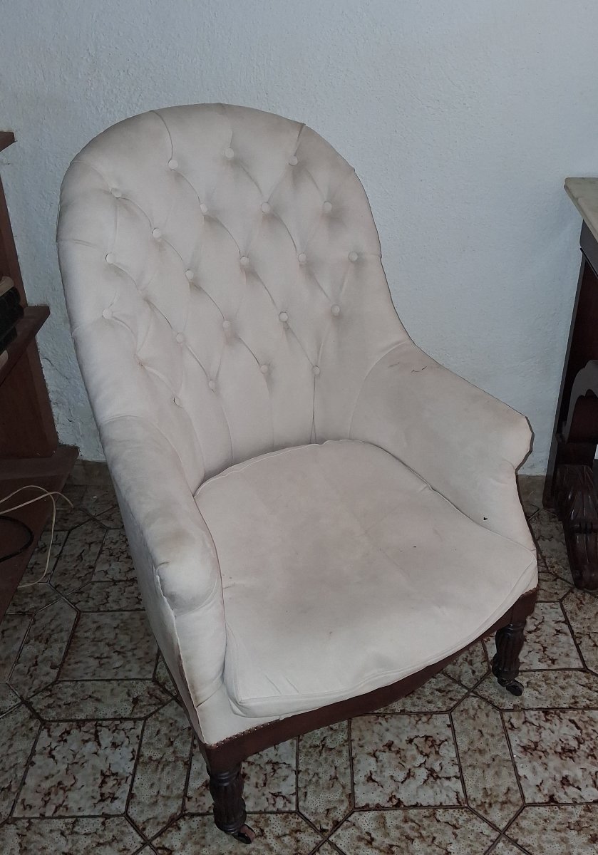 Fauteuil Cabriolet en acajou époque Napoléon III tissu Capitonné-photo-3