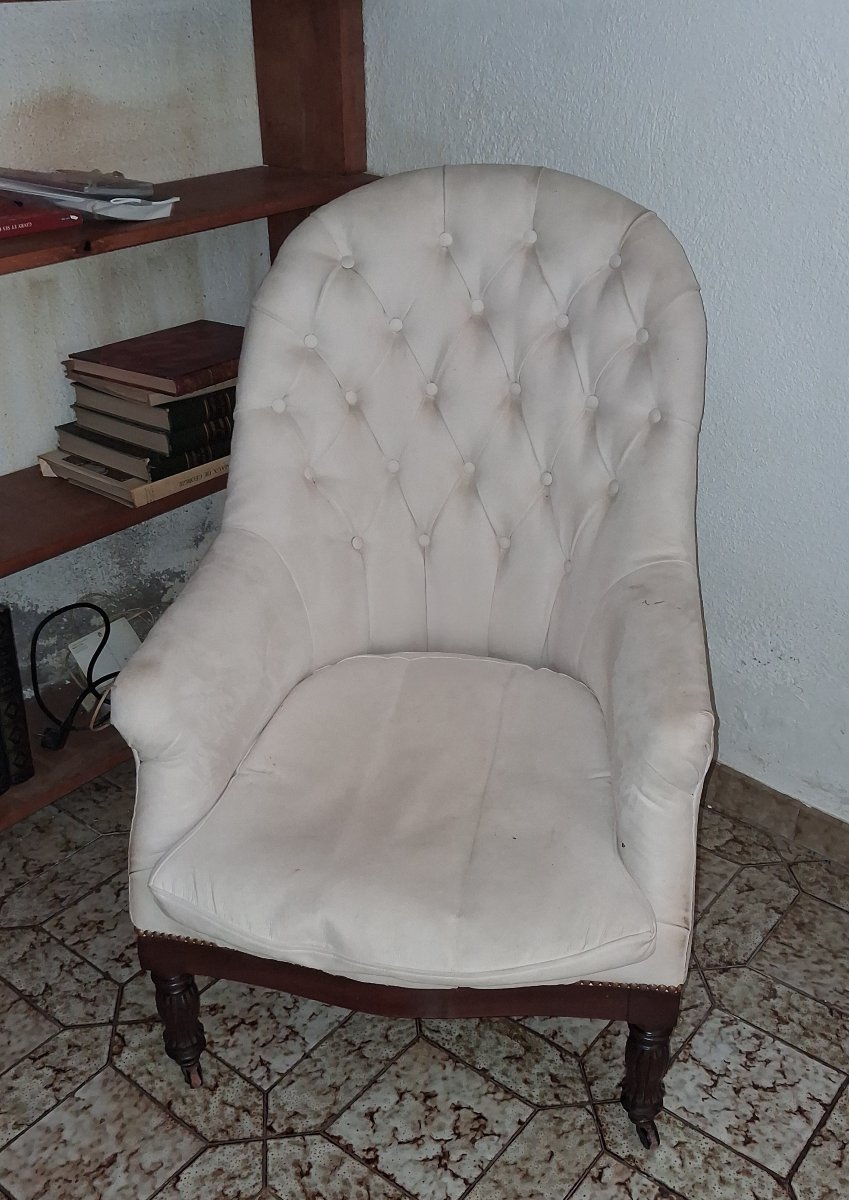 Fauteuil Cabriolet en acajou époque Napoléon III tissu Capitonné-photo-4