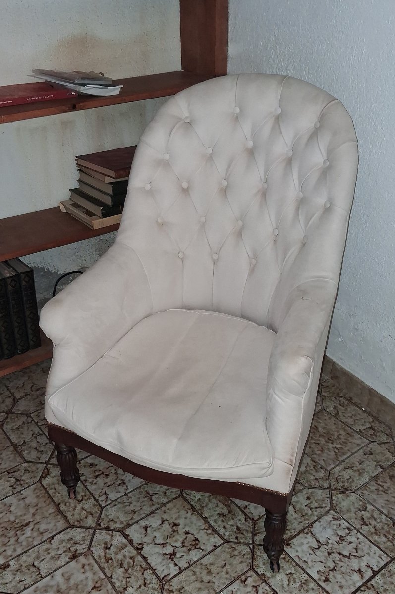 Fauteuil Cabriolet en acajou époque Napoléon III tissu Capitonné-photo-1