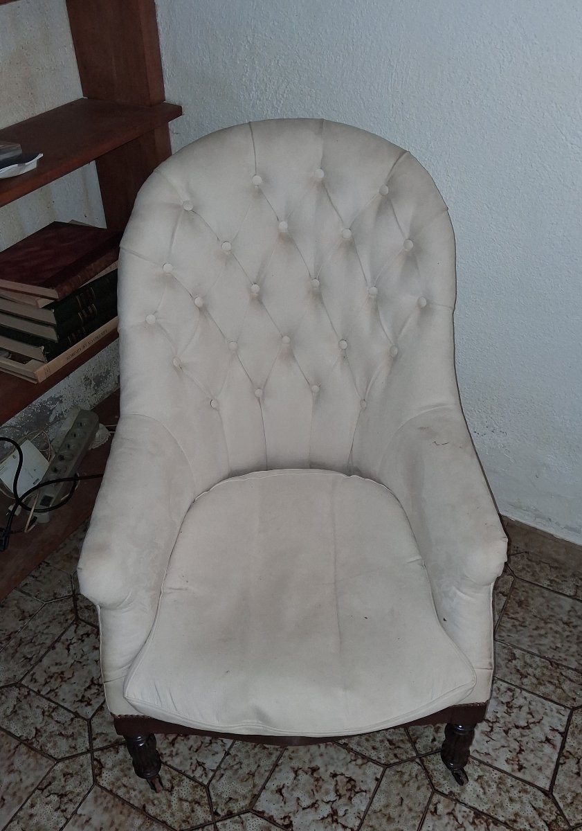 Fauteuil Cabriolet en acajou époque Napoléon III tissu Capitonné-photo-2