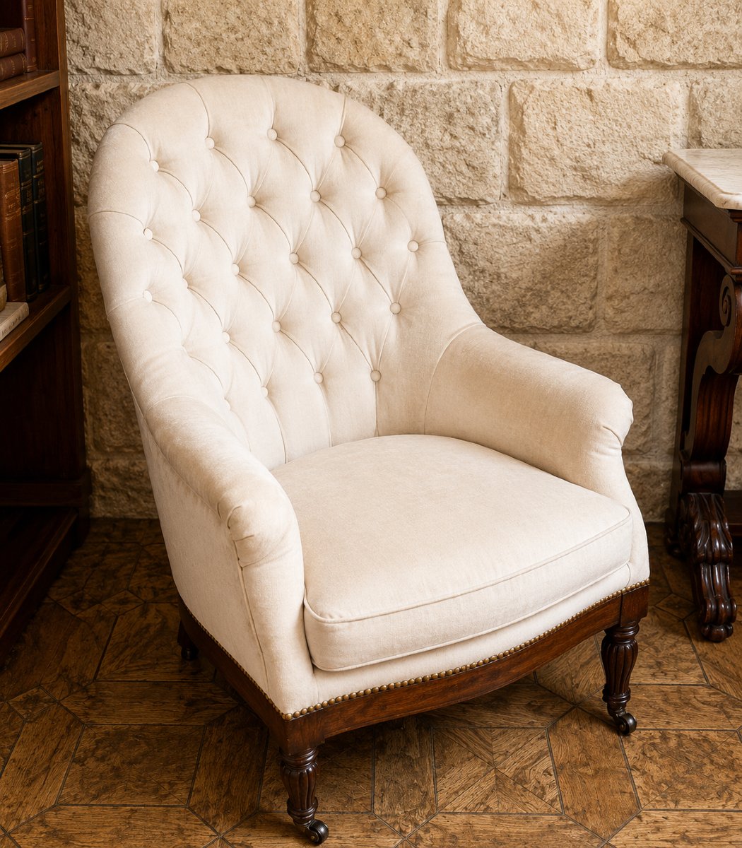 Fauteuil Cabriolet en acajou époque Napoléon III tissu Capitonné