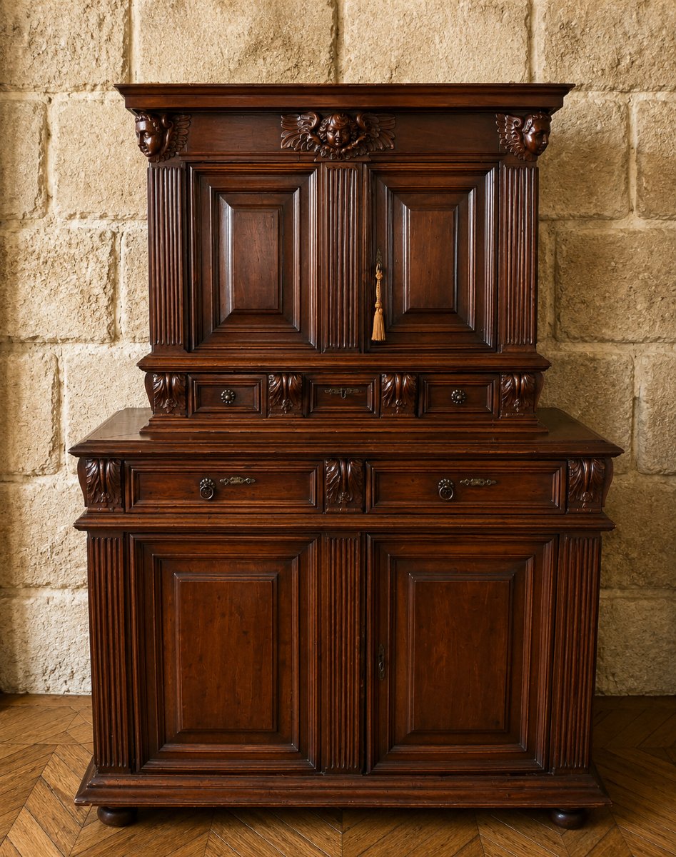 Renaissance Two-part Walnut Cabinet And Sideboard, 17th Century 