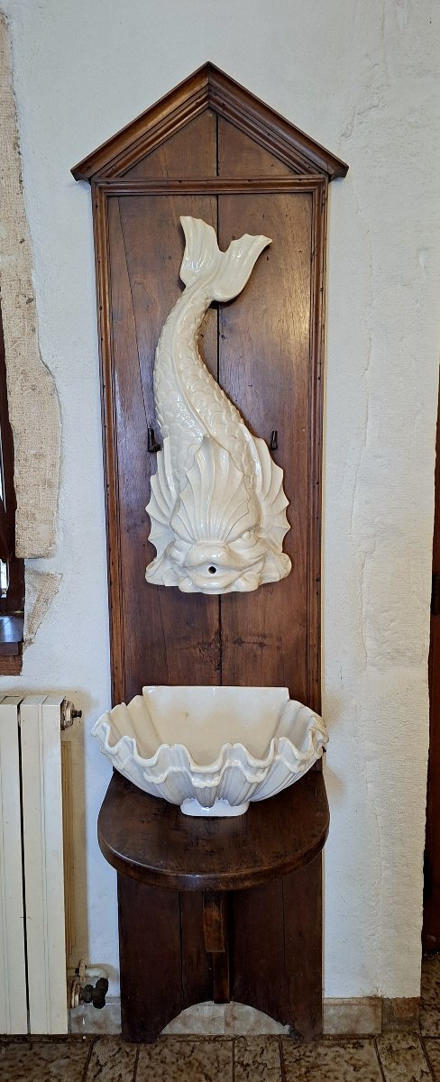 Emile Tessier: Wall-mounted Earthenware Fountain – 20th Century -photo-2