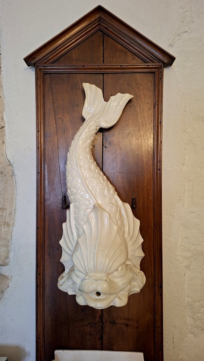 Emile Tessier: Wall-mounted Earthenware Fountain – 20th Century -photo-3