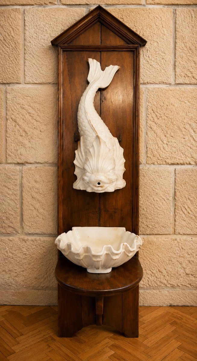 Emile Tessier: Wall-mounted Earthenware Fountain – 20th Century 