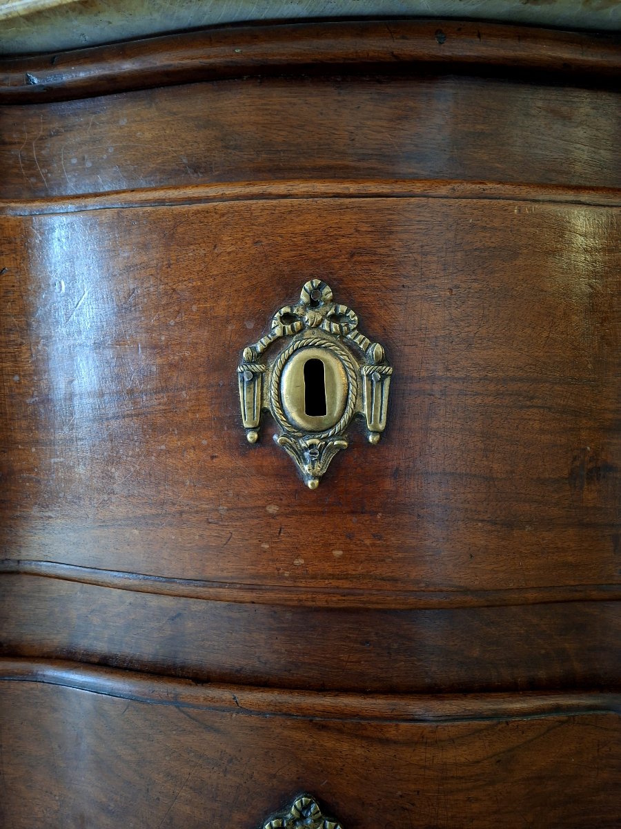 Commode Arbalète Bordelaise En Acajou Massif, Époque Louis XV, Dessus Marbre-photo-5