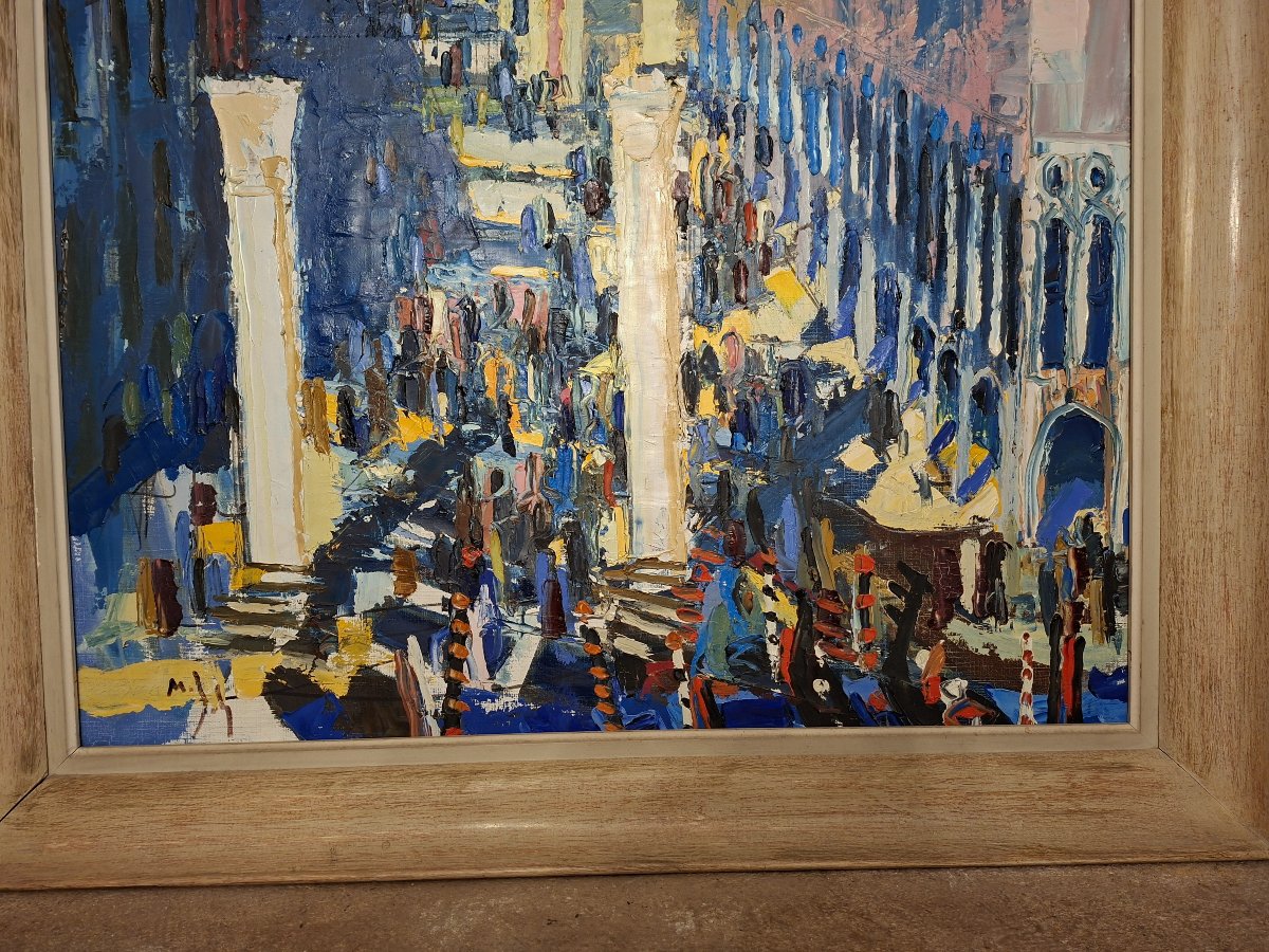 Importante huile sur toile représentant la Piazzetta à Venise-photo-1