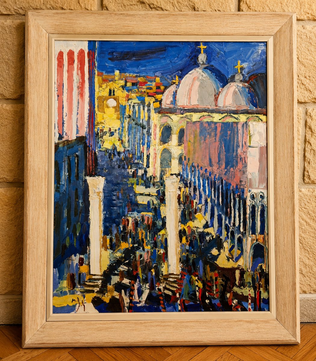 Importante huile sur toile représentant la Piazzetta à Venise