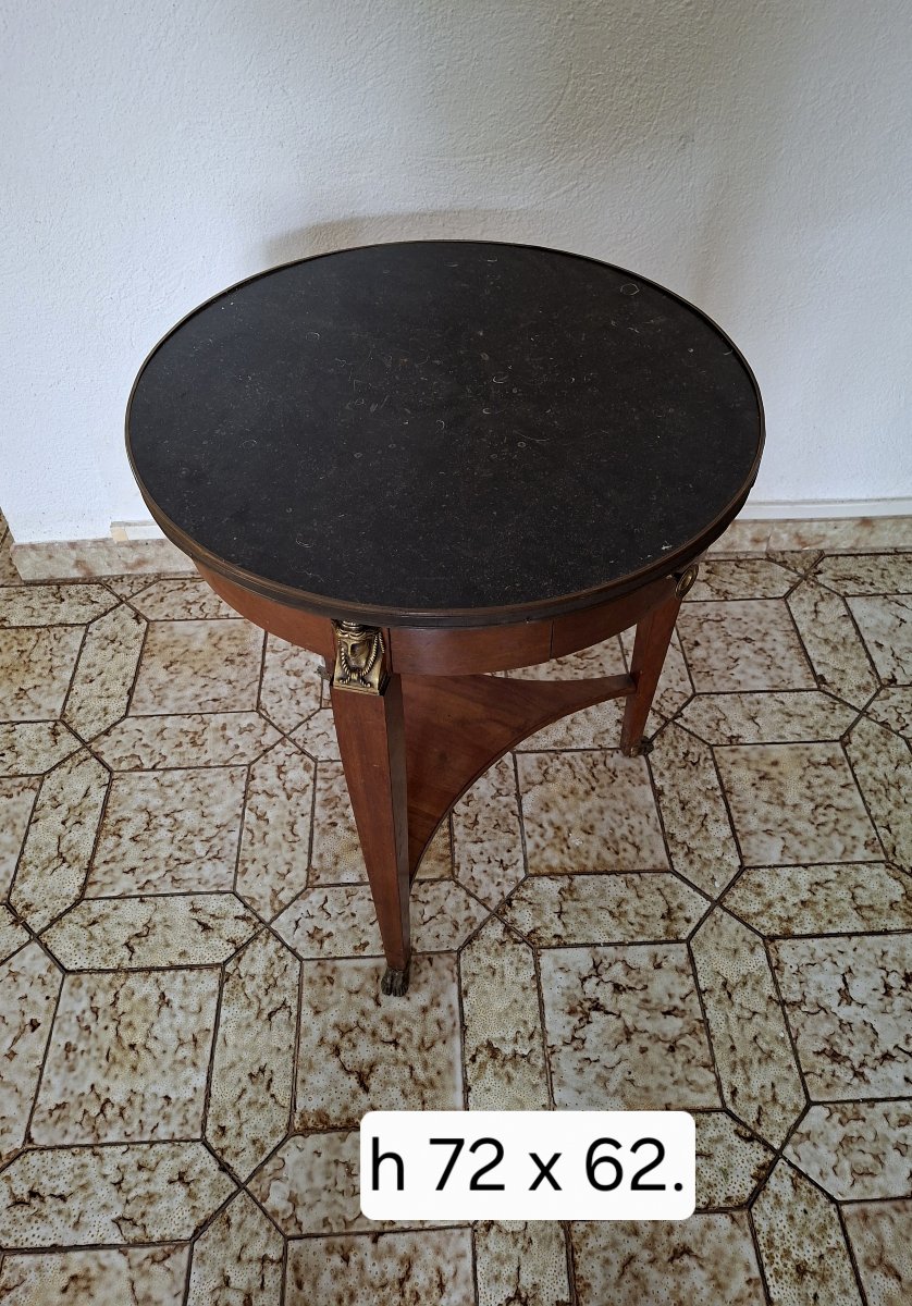 Table guéridon Empire en acajou à dessus marbre-photo-5