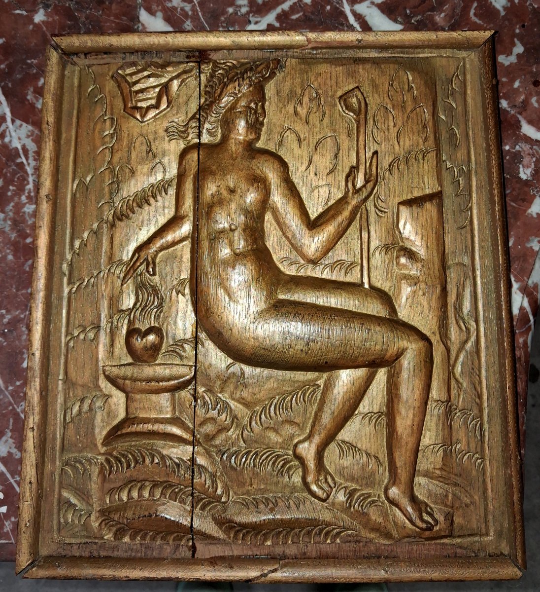 A Carved Oak Panel Depicting An Allegorical Female Figure -photo-1