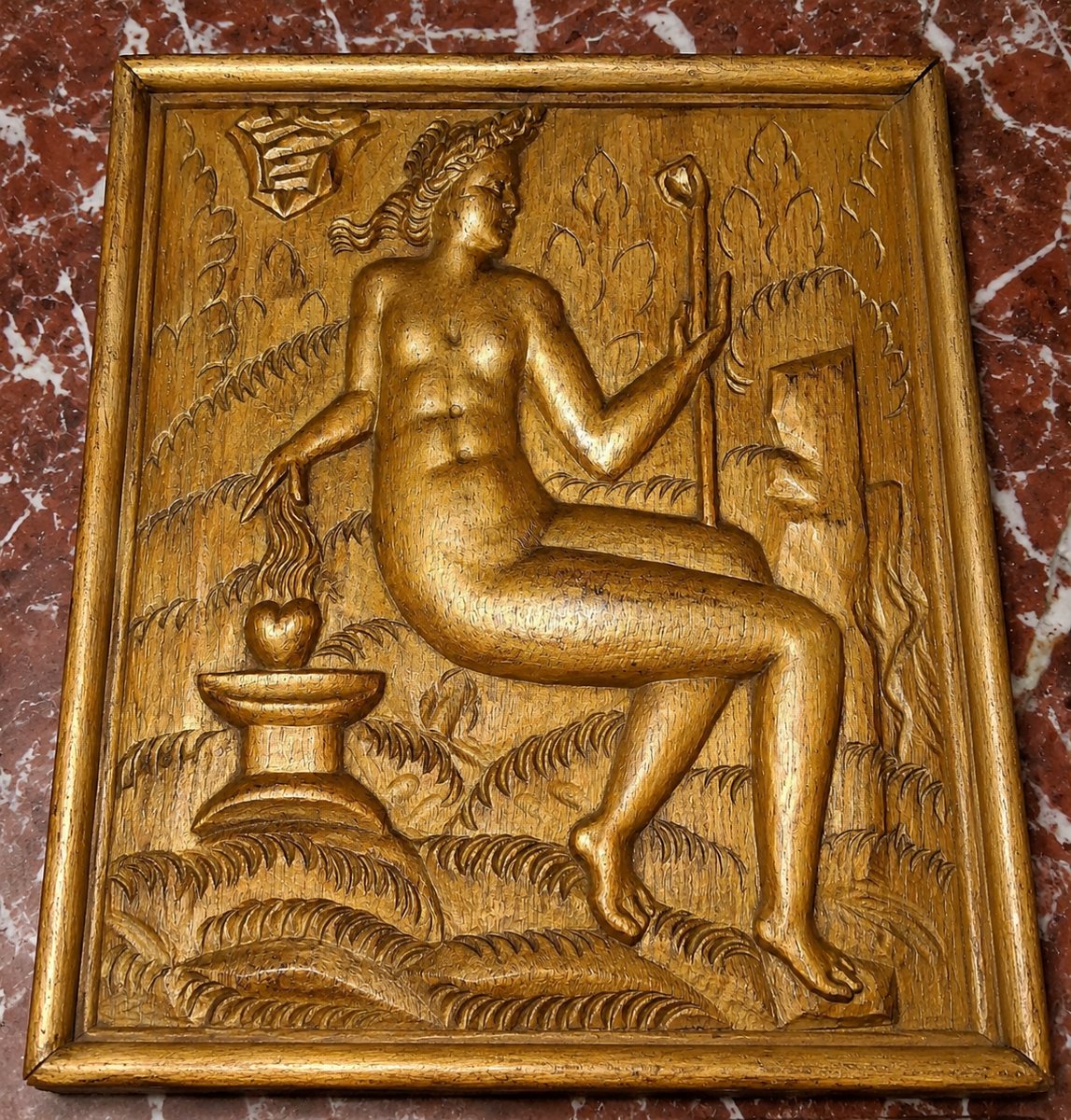 A Carved Oak Panel Depicting An Allegorical Female Figure 