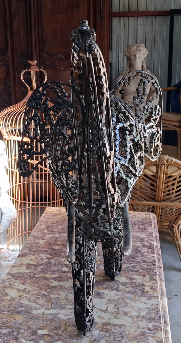 Éléphant en chaînes de vélo soudées – Sculpture contemporaine en métal recyclé-photo-3
