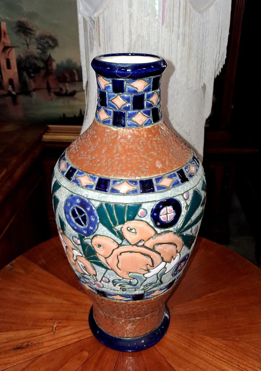 amphora tchécoslovaquie : Vase en faïence émaillée époque Art Déco-photo-2