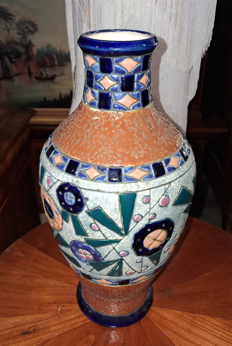 amphora tchécoslovaquie : Vase en faïence émaillée époque Art Déco-photo-3