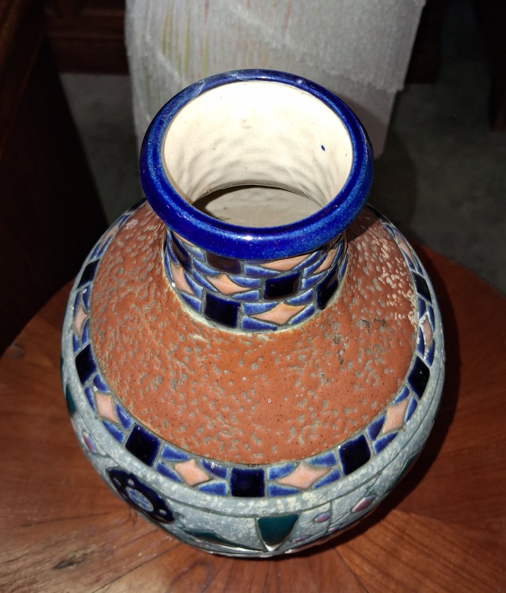 amphora tchécoslovaquie : Vase en faïence émaillée époque Art Déco-photo-4