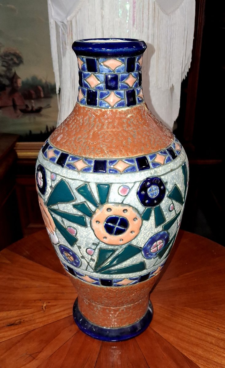 amphora tchécoslovaquie : Vase en faïence émaillée époque Art Déco