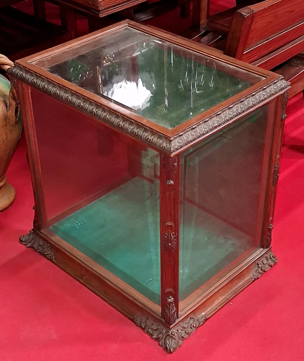 Rare Vitrine de comptoir / vitrine d'exposition en noyer / vitrine de présentation de magasin-photo-1