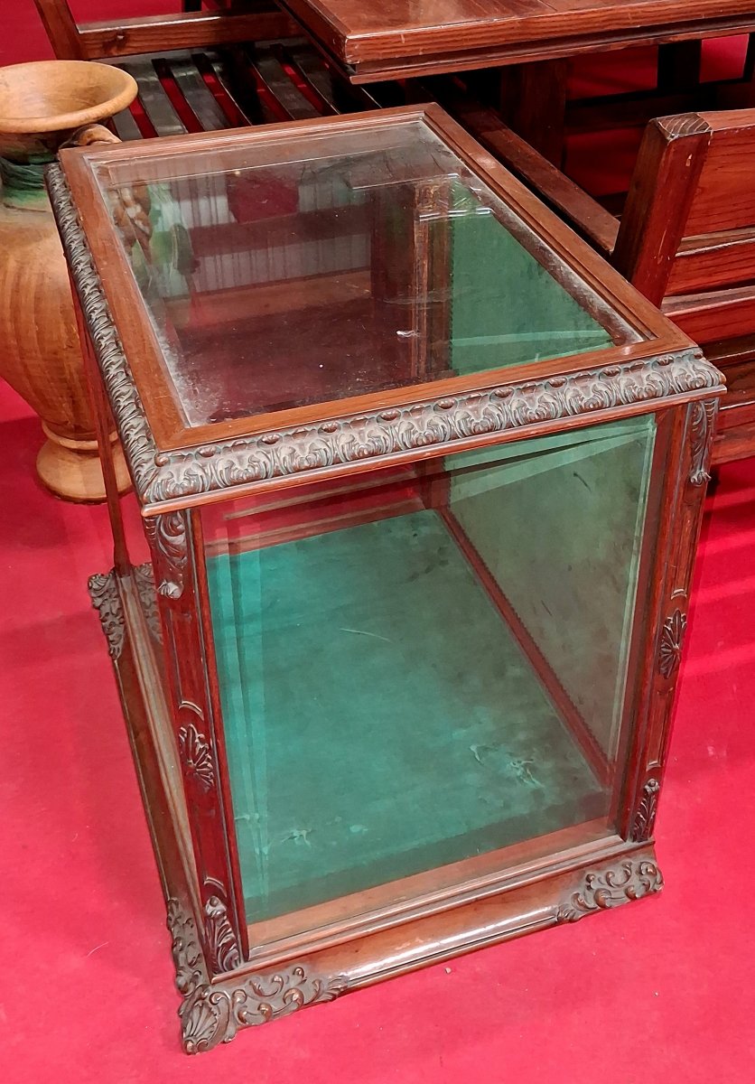 Rare Vitrine de comptoir / vitrine d'exposition en noyer / vitrine de présentation de magasin-photo-4