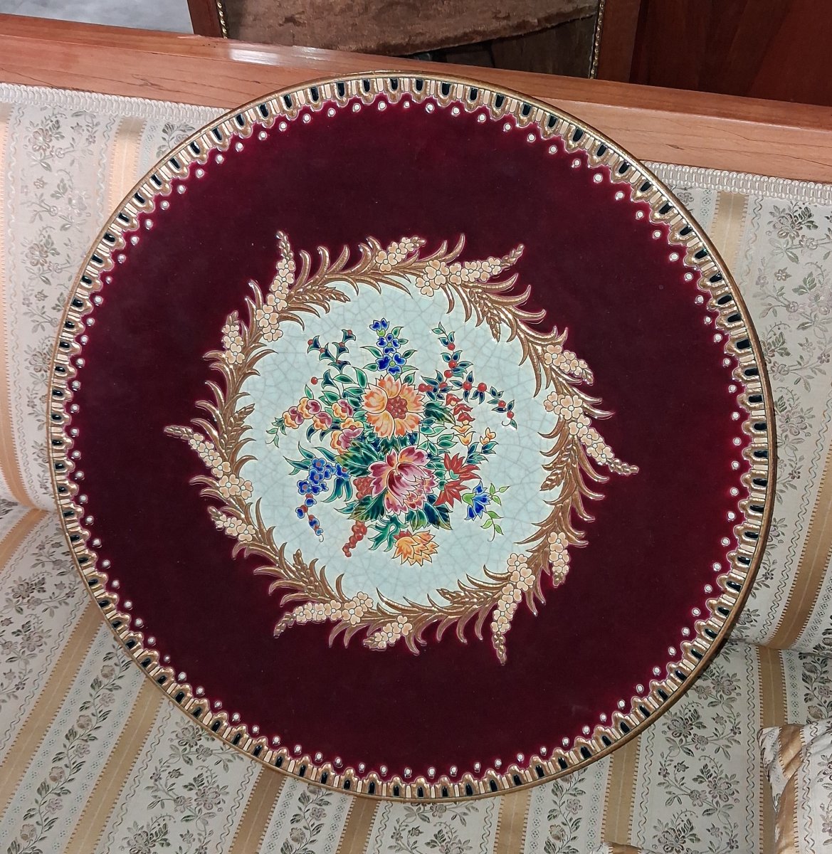Large Decorative Dish Made Of Longwy Enamel – Maintenon Design  -photo-4