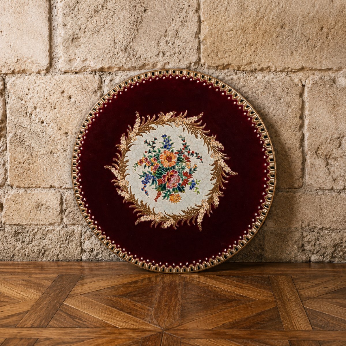 Large Decorative Dish Made Of Longwy Enamel – Maintenon Design  -photo-3