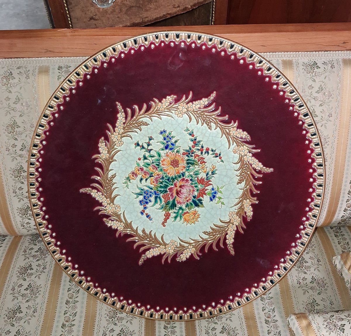 Large Decorative Dish Made Of Longwy Enamel – Maintenon Design  -photo-1