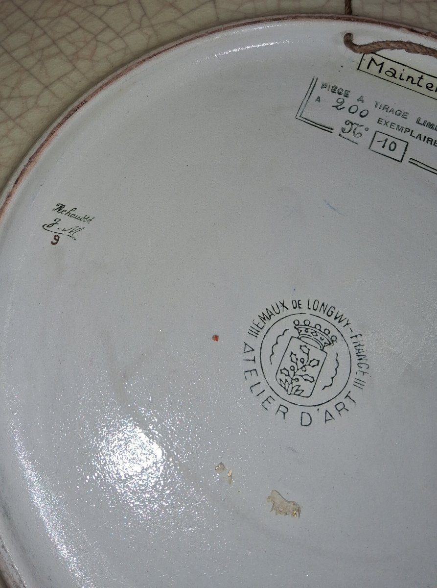 Large Decorative Dish Made Of Longwy Enamel – Maintenon Design  -photo-3