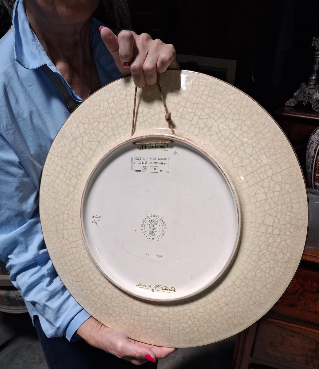 Large Decorative Dish Made Of Longwy Enamel – Maintenon Design  -photo-5