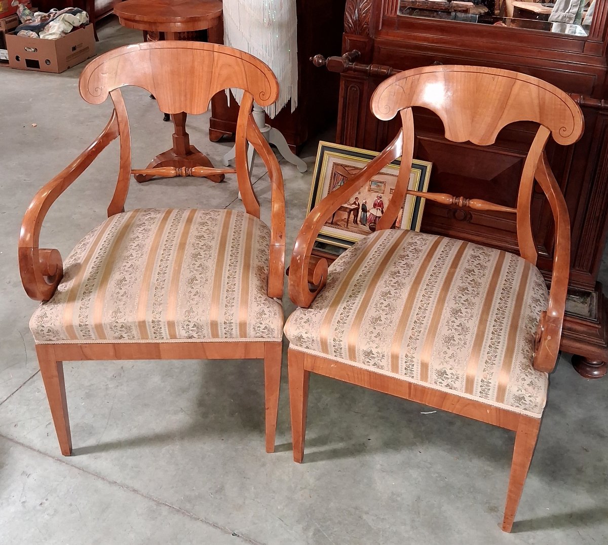 Paire de fauteuils d'époque Biedermeier en bois clair – XIXe siècle  -photo-2