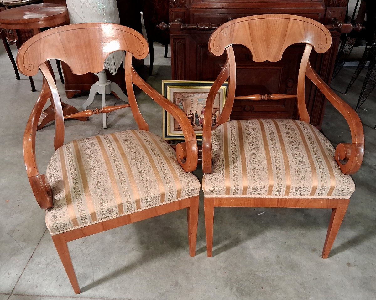 Paire de fauteuils d'époque Biedermeier en bois clair – XIXe siècle  -photo-4