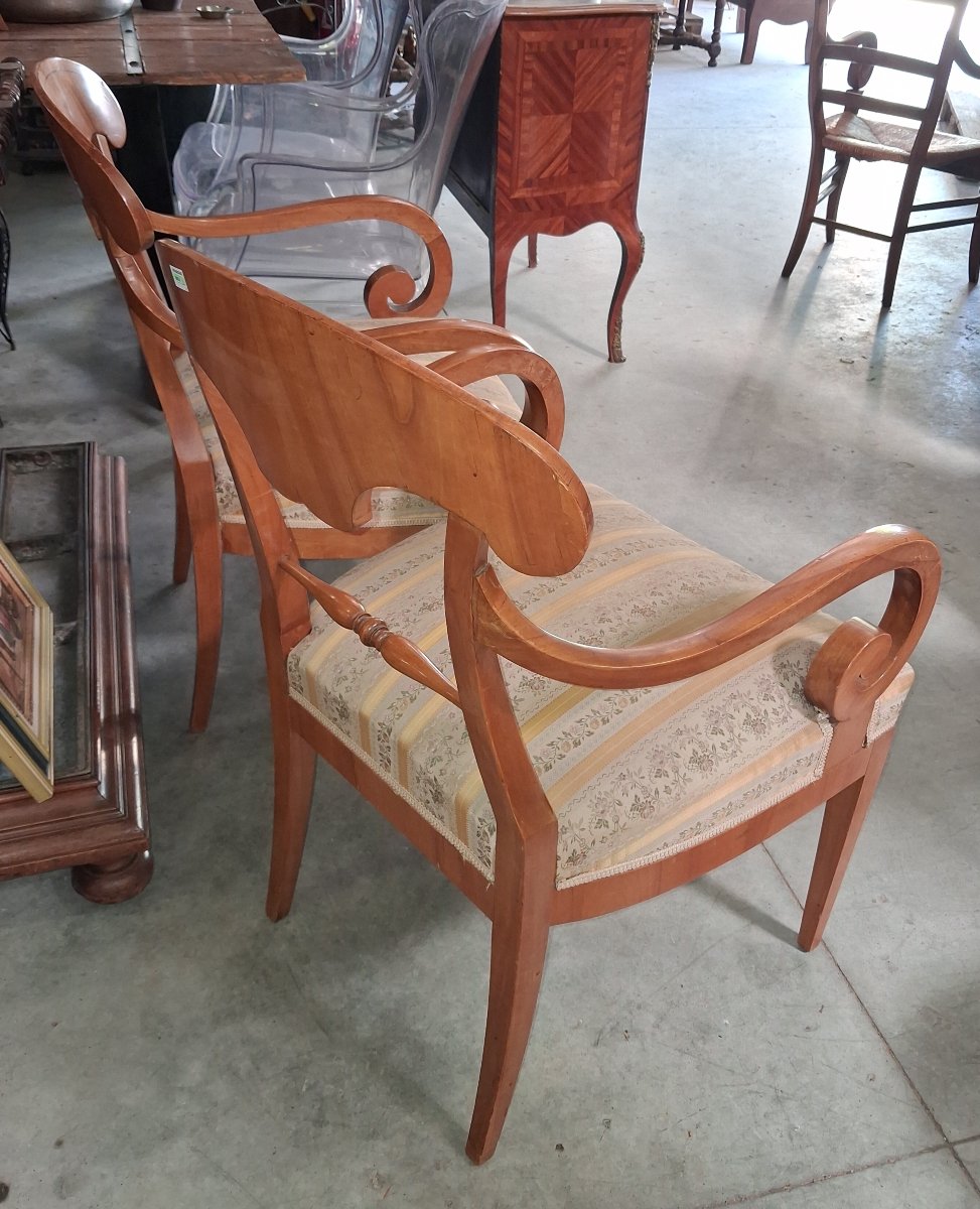 Paire de fauteuils d'époque Biedermeier en bois clair – XIXe siècle  -photo-4