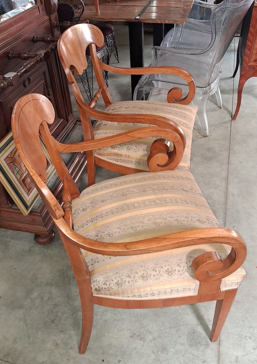 Paire de fauteuils d'époque Biedermeier en bois clair – XIXe siècle  -photo-5