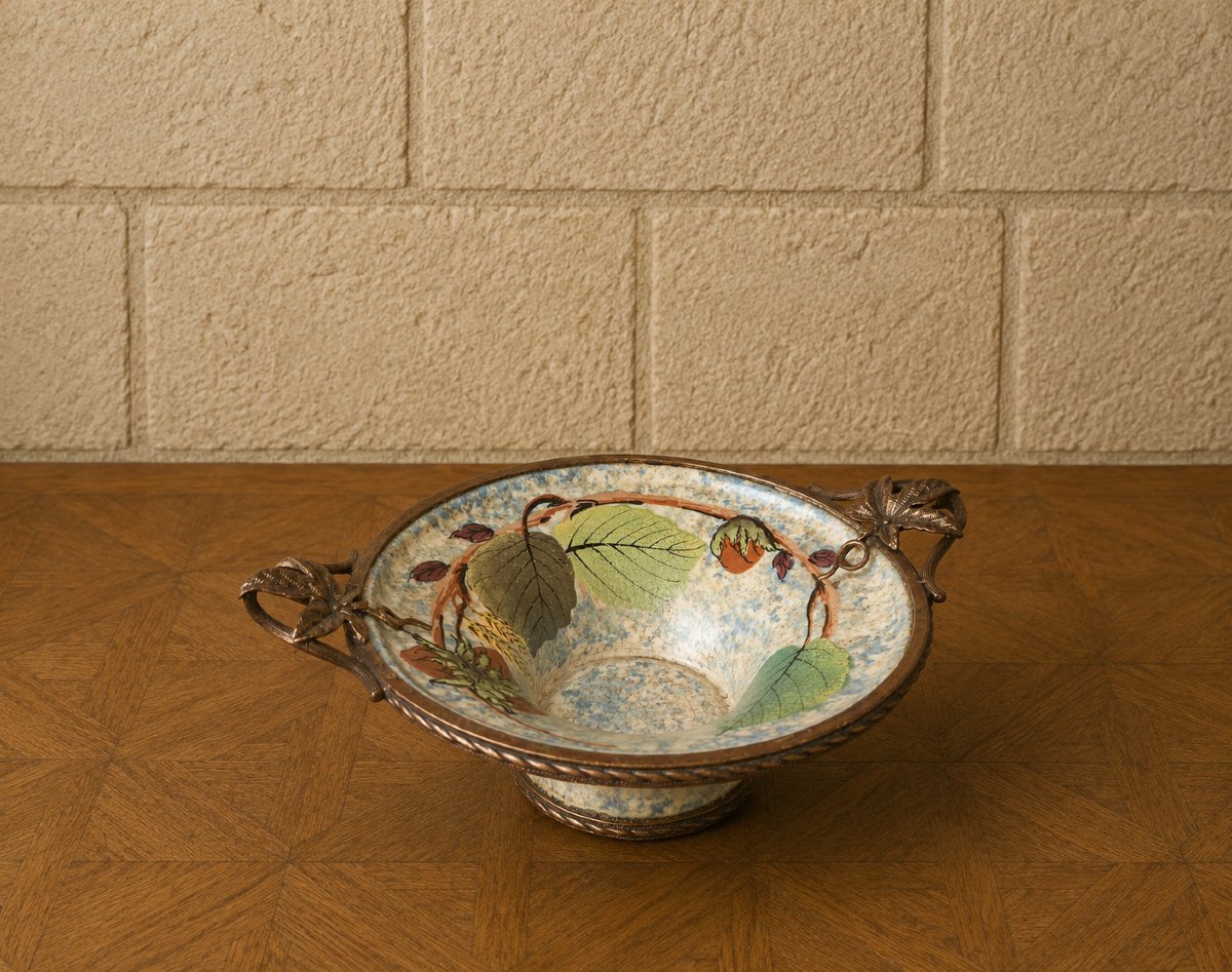 Louis DAGE (1885-1963) Coupe Art Déco en céramique émaillée à décor de noisettes-photo-2