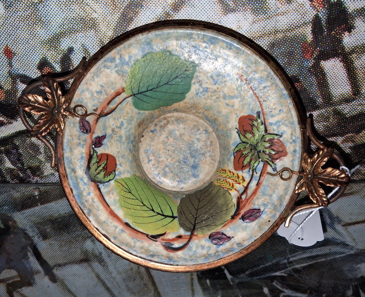 Louis DAGE (1885-1963) Coupe Art Déco en céramique émaillée à décor de noisettes-photo-3