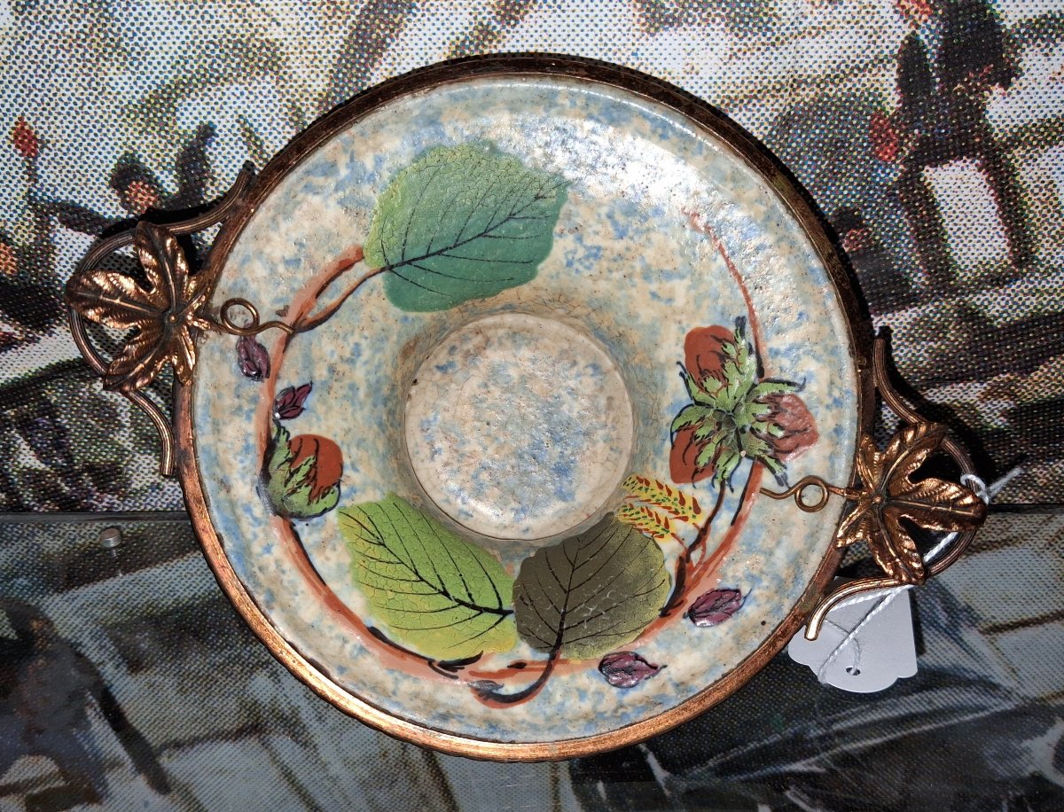 Louis DAGE (1885-1963) Coupe Art Déco en céramique émaillée à décor de noisettes-photo-4