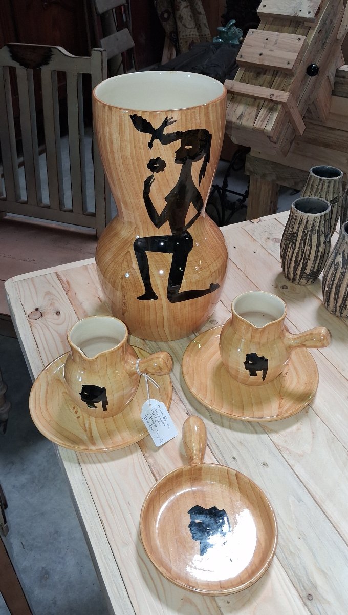Ensemble en céramique Grandjean - Jourdan, Vallauris, décor « faux bois » -photo-2