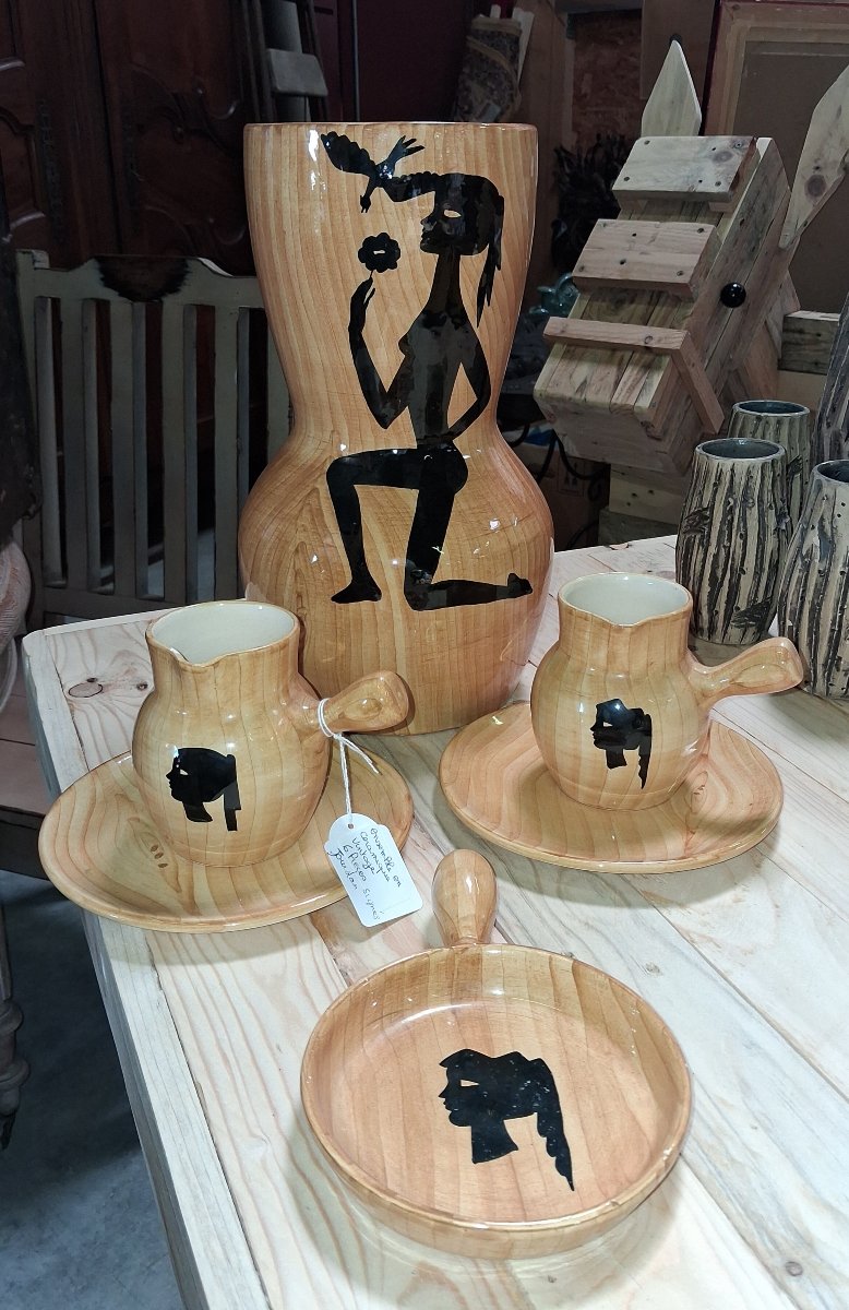 Ensemble en céramique Grandjean - Jourdan, Vallauris, décor « faux bois » -photo-3