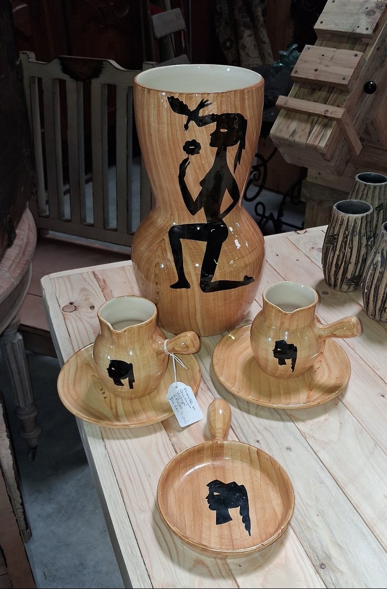 Ensemble en céramique Grandjean - Jourdan, Vallauris, décor « faux bois » -photo-1