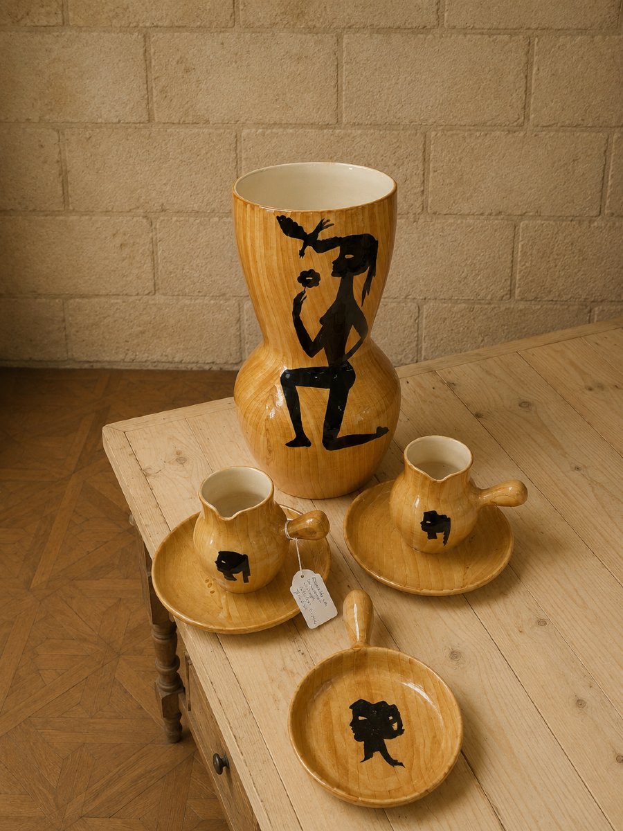 Ensemble en céramique Grandjean - Jourdan, Vallauris, décor « faux bois » 