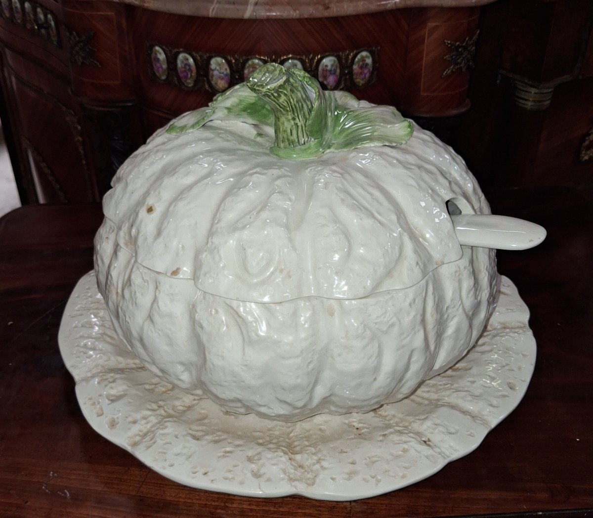 Soupière en Faïence Italienne Trompe - l'Œil en Forme de Citrouille  -photo-2