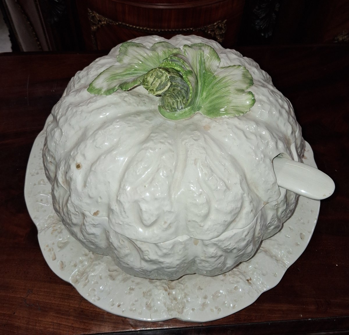 Soupière en Faïence Italienne Trompe - l'Œil en Forme de Citrouille  -photo-4
